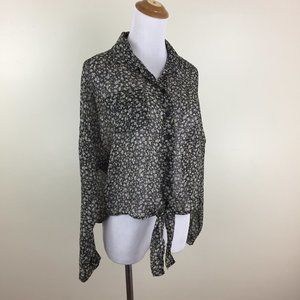 BRANDY MELVILLE Multi Color Floral Print Tie Hem Dolman Long Sleeve Button Shirt